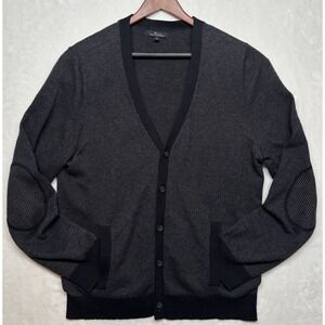 Marc Anthony XL Gray Cardigan Wool Cotton Cashmere Elbow Patches Academia Luxury
